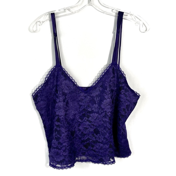 Victoria’s Secret Gold Label 90s Vintage Purple Lace Cropped Tank Top Medium M - Picture 1 of 5